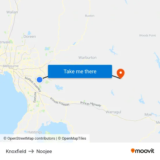 Knoxfield to Noojee map