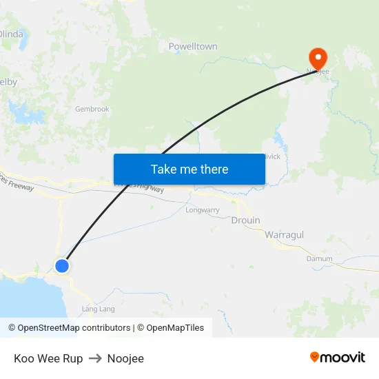 Koo Wee Rup to Noojee map