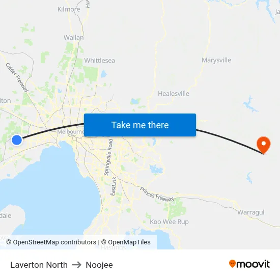 Laverton North to Noojee map