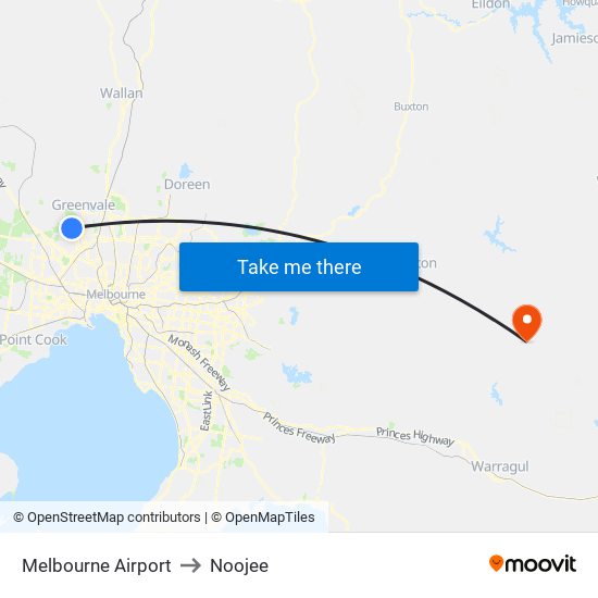 Melbourne Airport to Noojee map