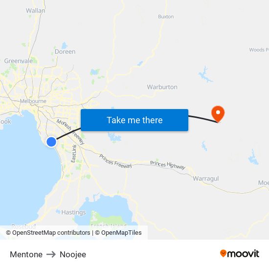 Mentone to Noojee map