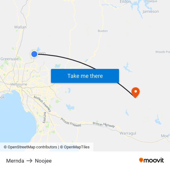 Mernda to Noojee map