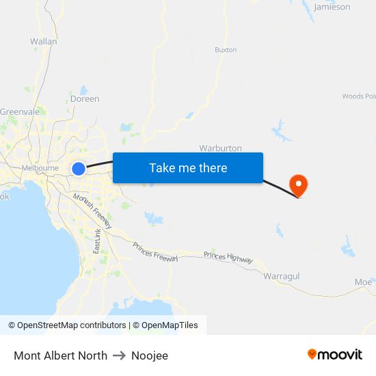 Mont Albert North to Noojee map