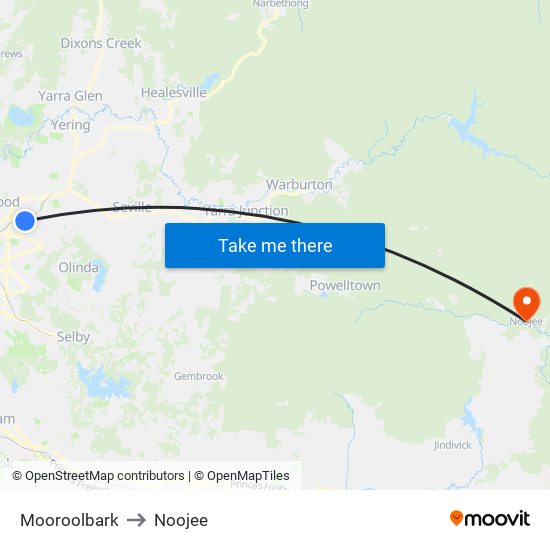 Mooroolbark to Noojee map