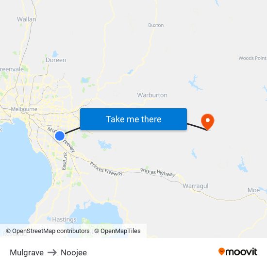 Mulgrave to Noojee map