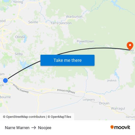 Narre Warren to Noojee map