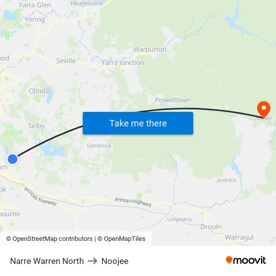 Narre Warren North to Noojee map