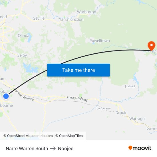 Narre Warren South to Noojee map