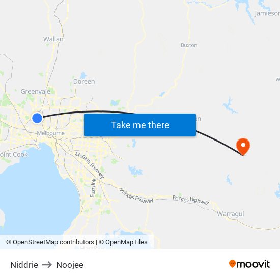 Niddrie to Noojee map