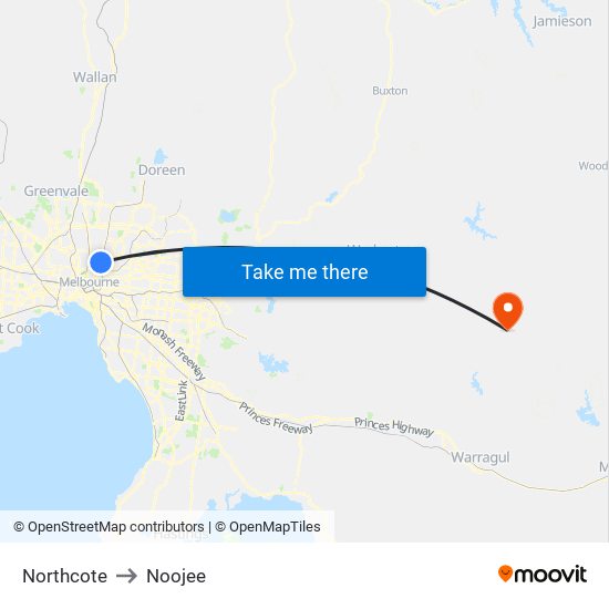 Northcote to Noojee map