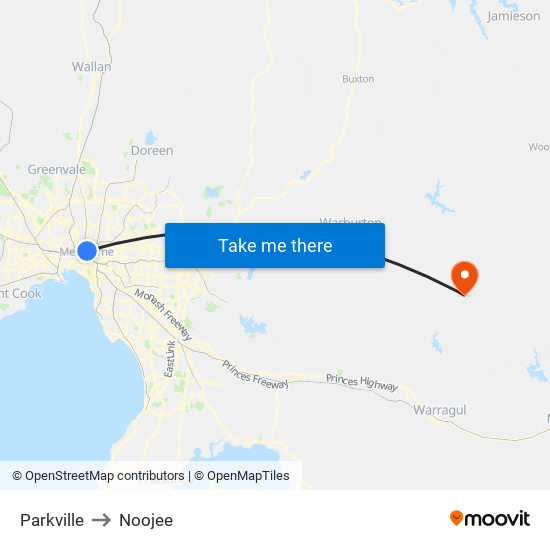 Parkville to Noojee map