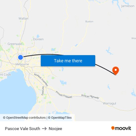 Pascoe Vale South to Noojee map