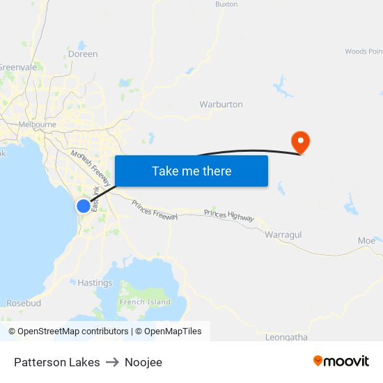 Patterson Lakes to Noojee map