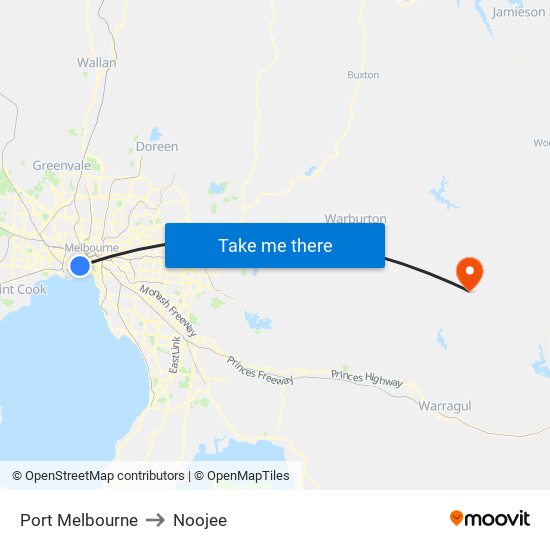 Port Melbourne to Noojee map