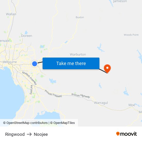 Ringwood to Noojee map