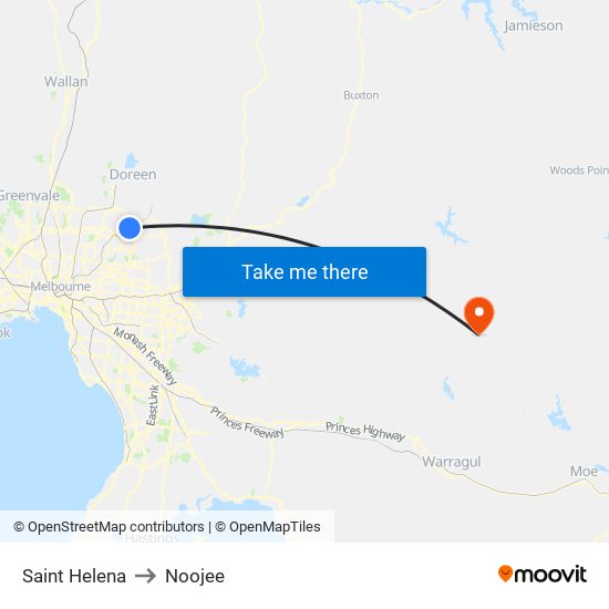 Saint Helena to Noojee map