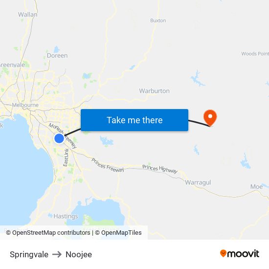 Springvale to Noojee map