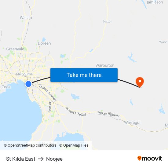 St Kilda East to Noojee map