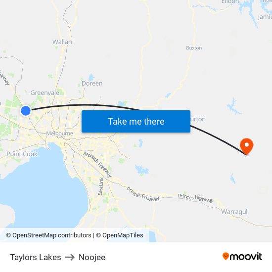 Taylors Lakes to Noojee map