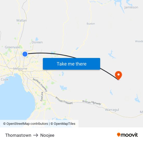 Thomastown to Noojee map