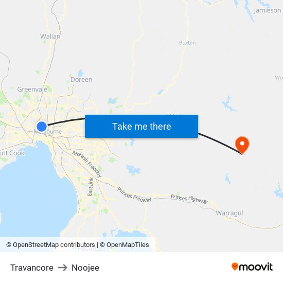 Travancore to Noojee map