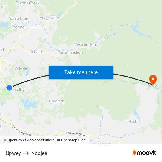 Upwey to Noojee map