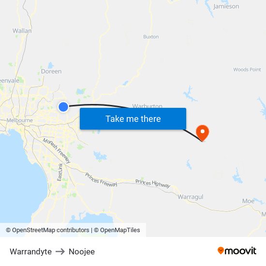 Warrandyte to Noojee map