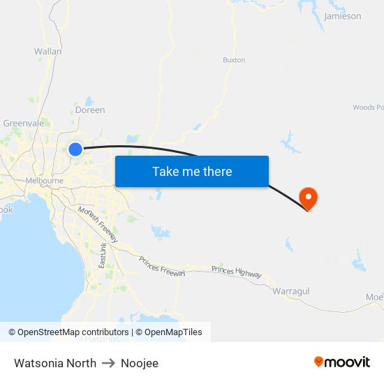 Watsonia North to Noojee map