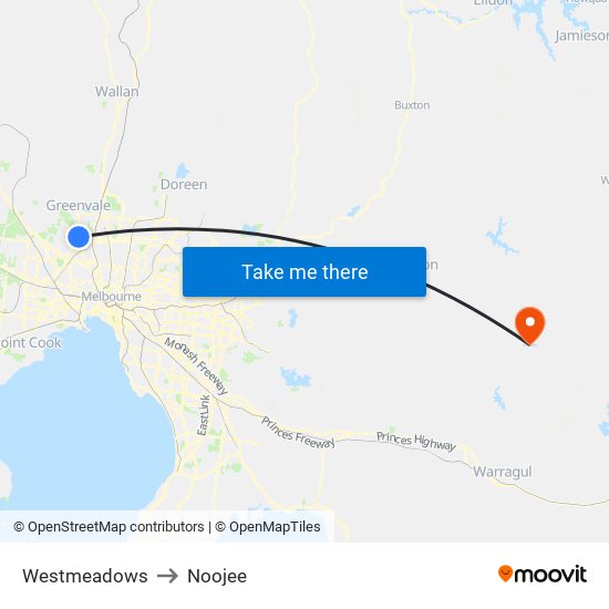 Westmeadows to Noojee map