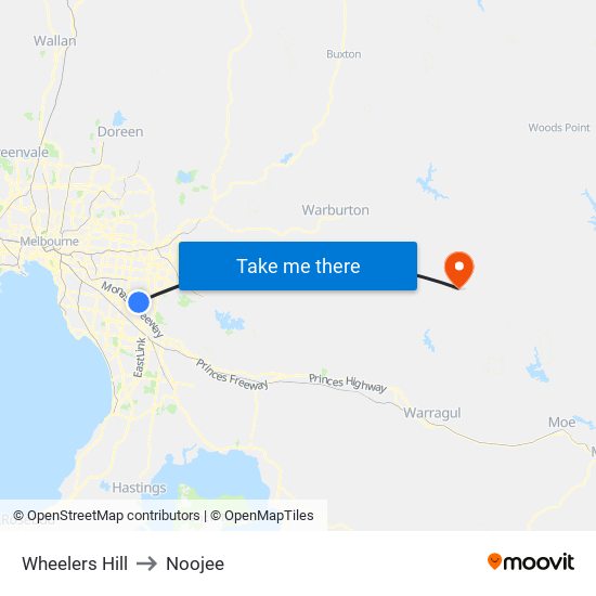 Wheelers Hill to Noojee map