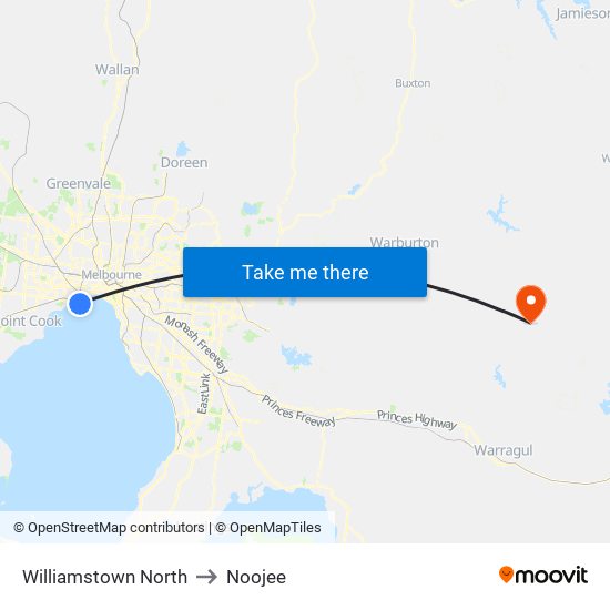 Williamstown North to Noojee map