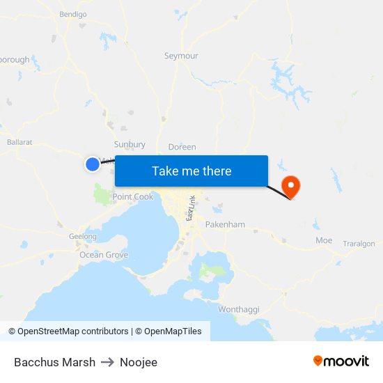 Bacchus Marsh to Noojee map