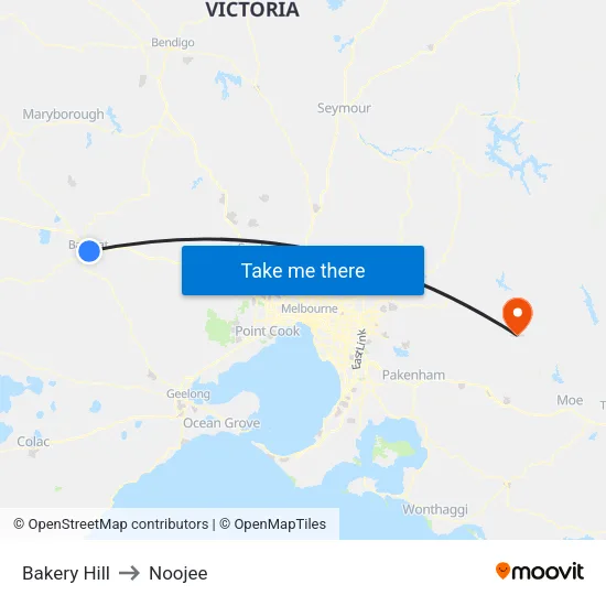 Bakery Hill to Noojee map