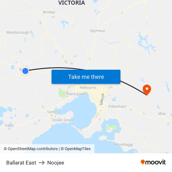 Ballarat East to Noojee map