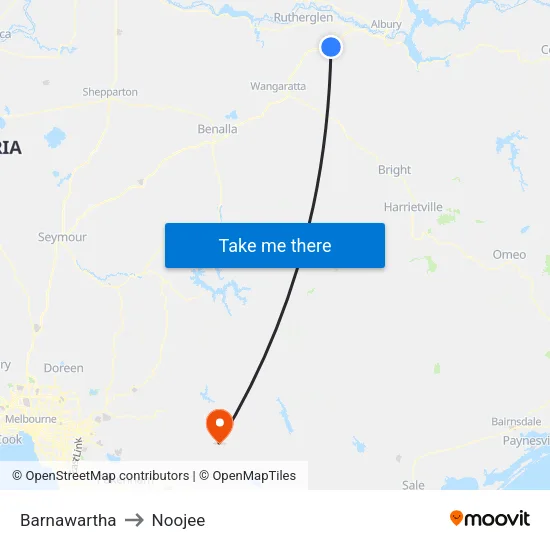 Barnawartha to Noojee map