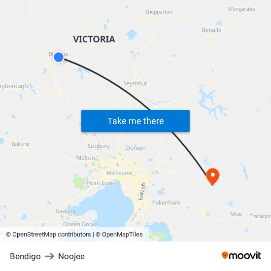 Bendigo to Noojee map