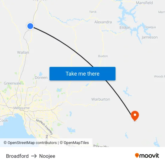 Broadford to Noojee map