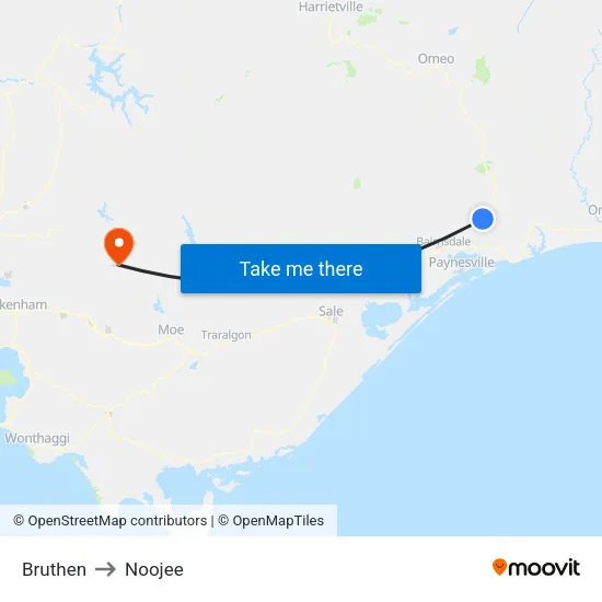 Bruthen to Noojee map