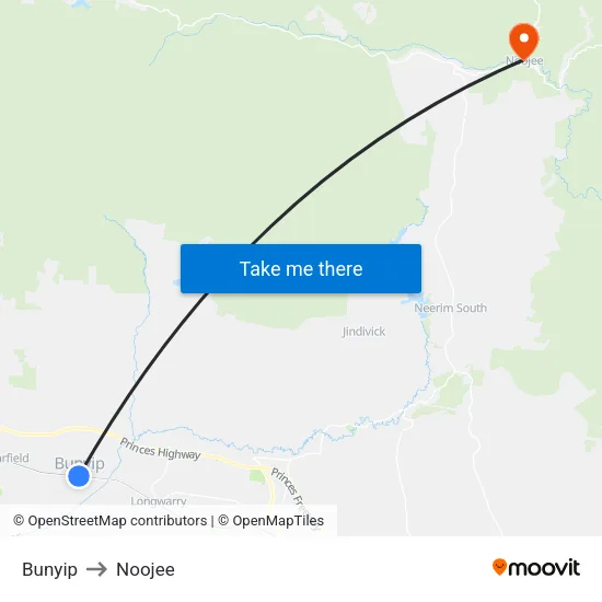 Bunyip to Noojee map