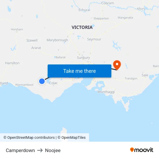 Camperdown to Noojee map