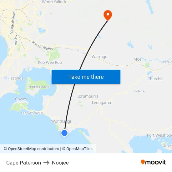 Cape Paterson to Noojee map