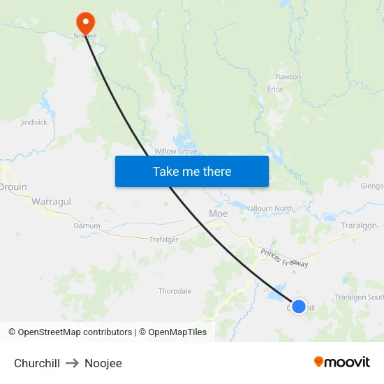 Churchill to Noojee map