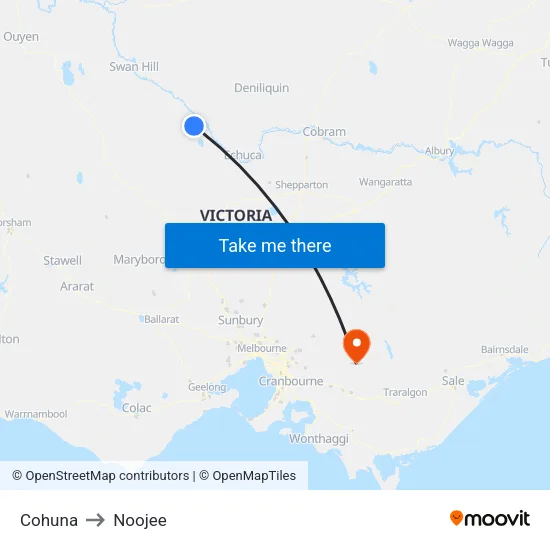 Cohuna to Noojee map