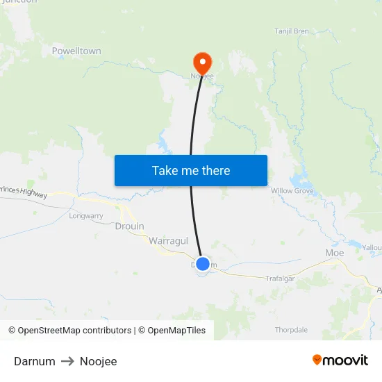 Darnum to Noojee map