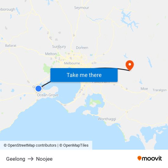 Geelong to Noojee map