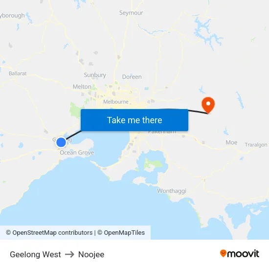 Geelong West to Noojee map