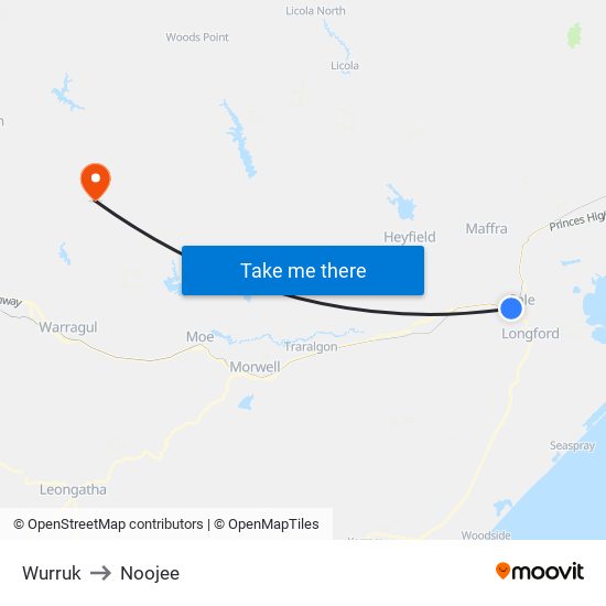 Wurruk to Noojee map