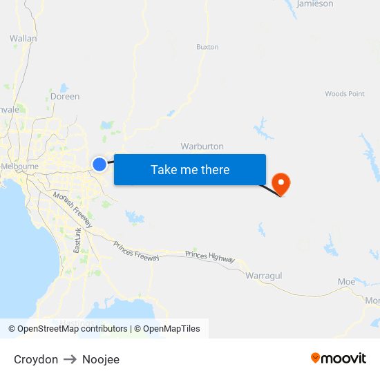 Croydon to Noojee map