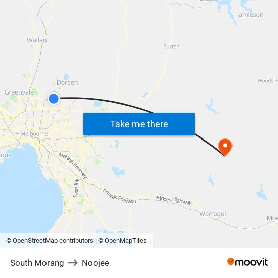 South Morang to Noojee map