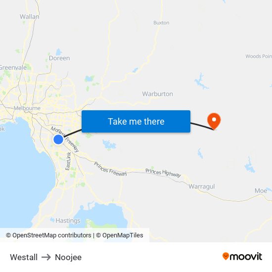 Westall to Noojee map